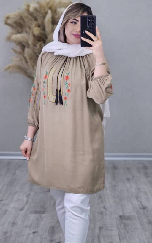 شومیز گلدوزی جنس شانتون فری سایز ۳۶ تا ۴۸