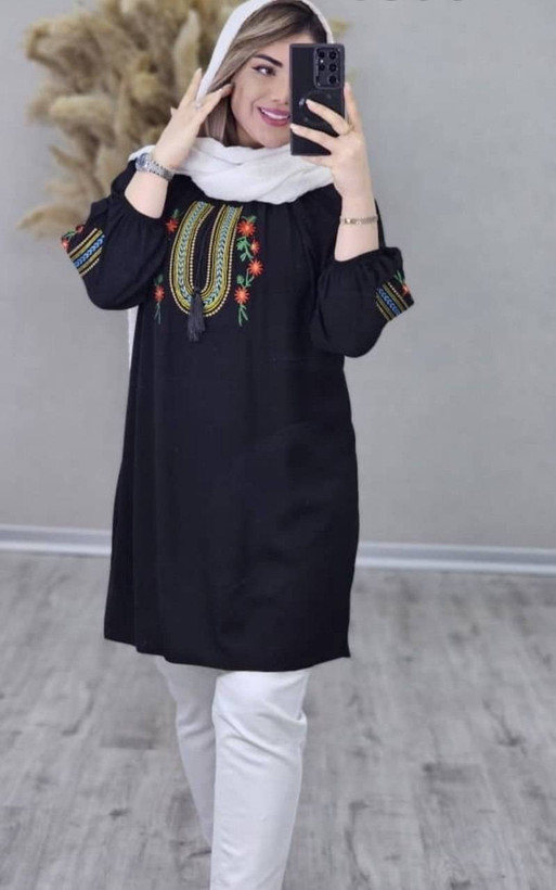 شومیز گلدوزی جنس شانتون فری سایز ۳۶ تا ۴۸