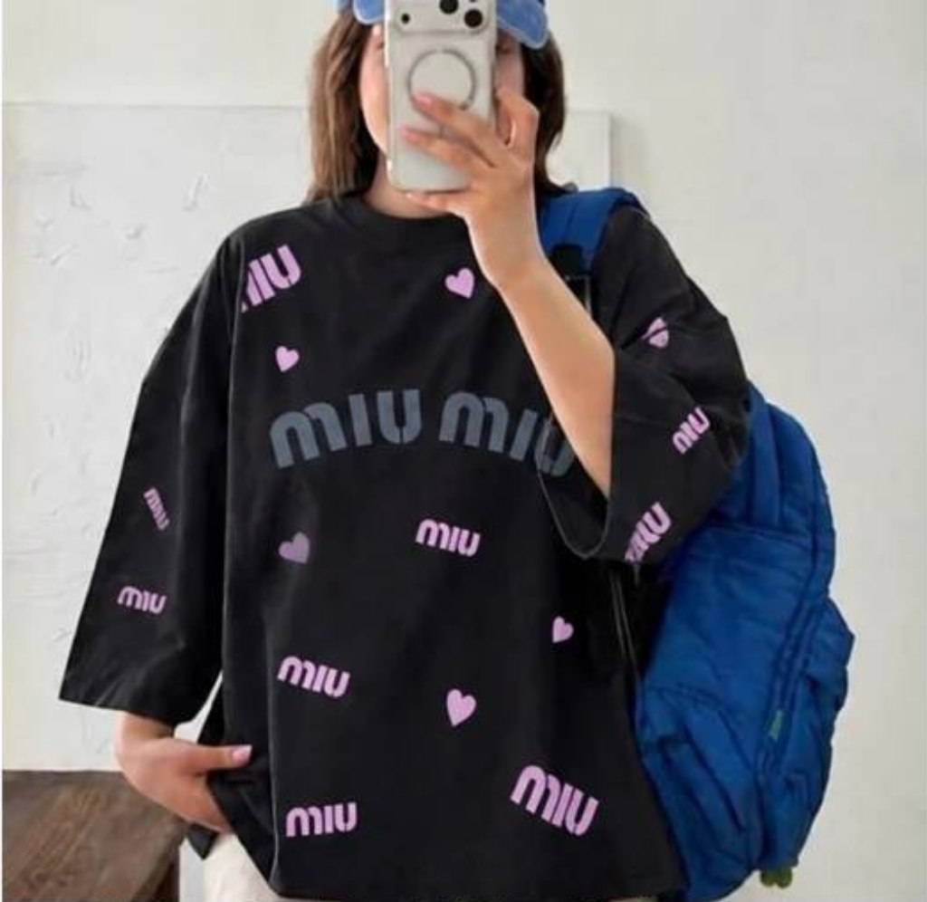 تیشرت باکسی Miu Miu نخ پنبه فری سایز تا ۵۰