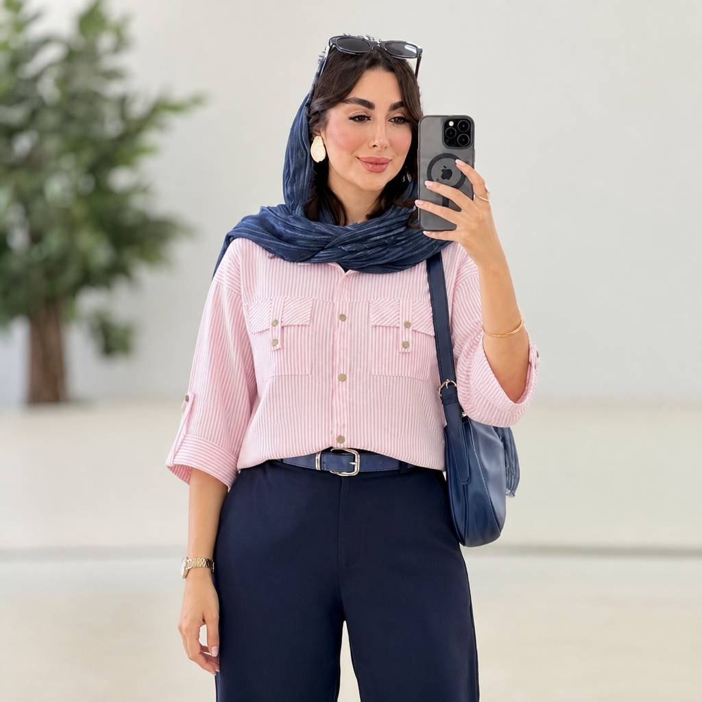 شومیز راه راه تترون اعلا فری سایز ۳۸ تا ۴۸