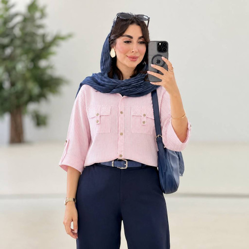 شومیز راه راه تترون اعلا فری سایز ۳۸ تا ۴۸