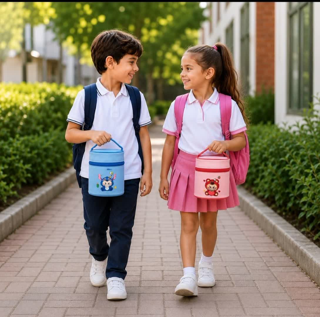 ظرف استیل دو تیکه  بهمراه کیف وارداتی مناسب مهد و مدرسه