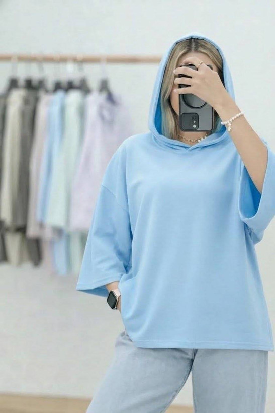 تیشرت کلاهدار باکسی نخ پنبه فری سایز تا ۴۴