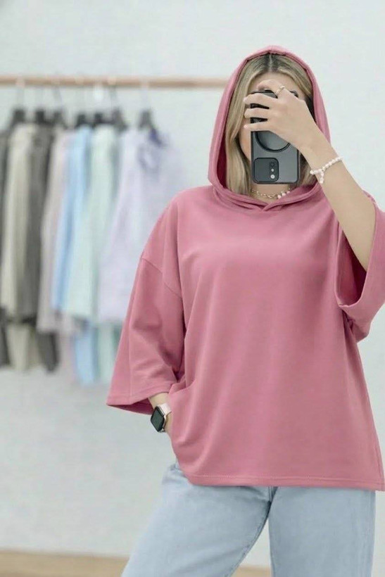 تیشرت کلاهدار باکسی نخ پنبه فری سایز تا ۴۴