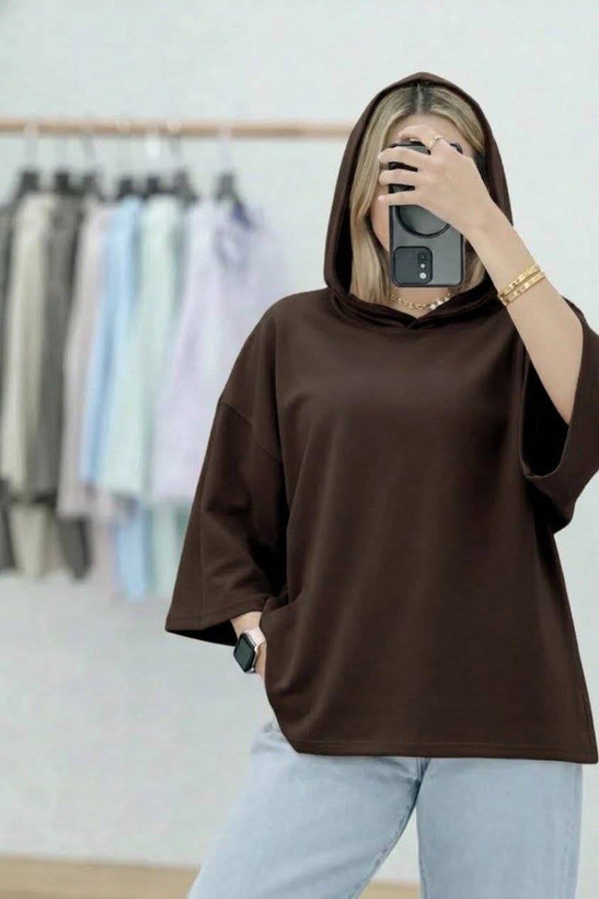 تیشرت کلاهدار باکسی نخ پنبه فری سایز تا ۴۴